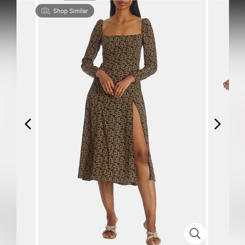 o.p.t. Long Sleeved Lenon Floral Midi Dress w/ side side slit - sz 6 NWT